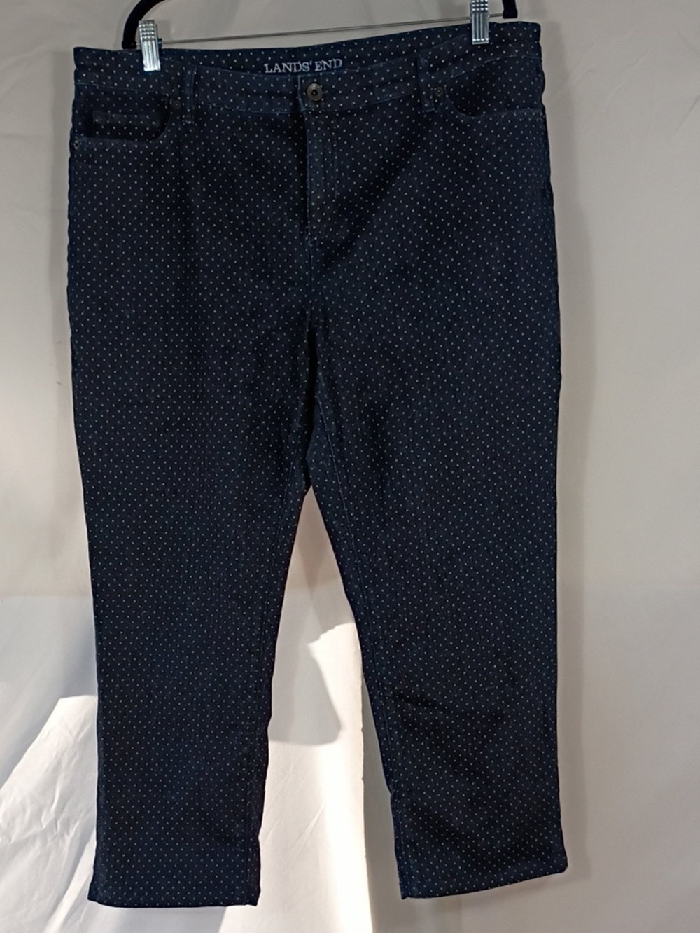 EUC Lands' End Polka Dot on Dark Blue Straight Leg Jean Pant Women US 18 Fit 2